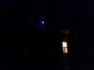 The moon and on the right is light from the yurt.